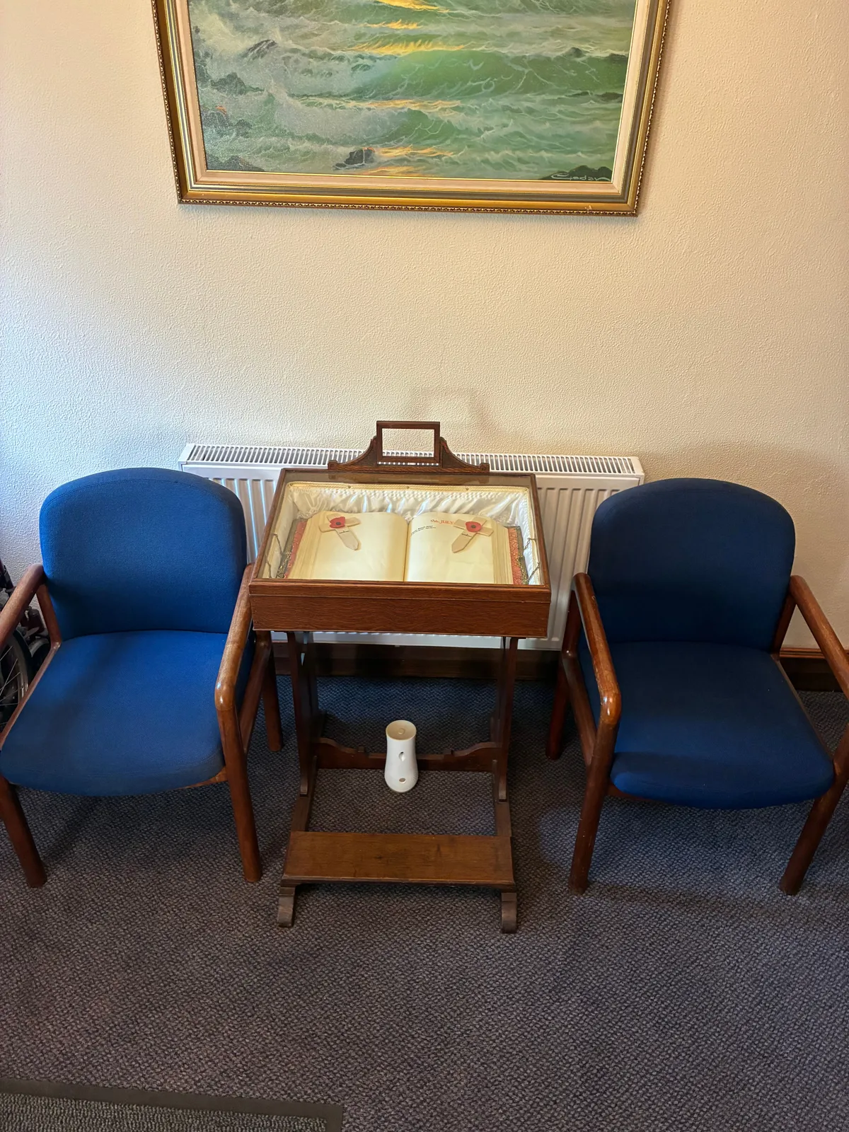 New panel radiator fitted discreetly in a viewing room at the funeral directors